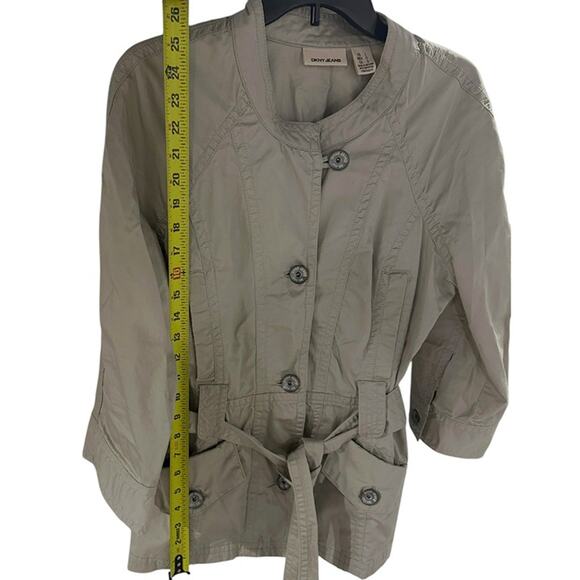 DKNY JEANS Women's Casual Button Khaki Tie Jacket 3/4 Sleeve - Large - Picture 2 of 8